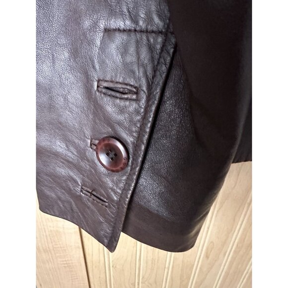 Vintage Guess 90’s Y2K Genuine Womens Brown Leather Blazer Jacket Size M *READ* - Picture 5 of 6